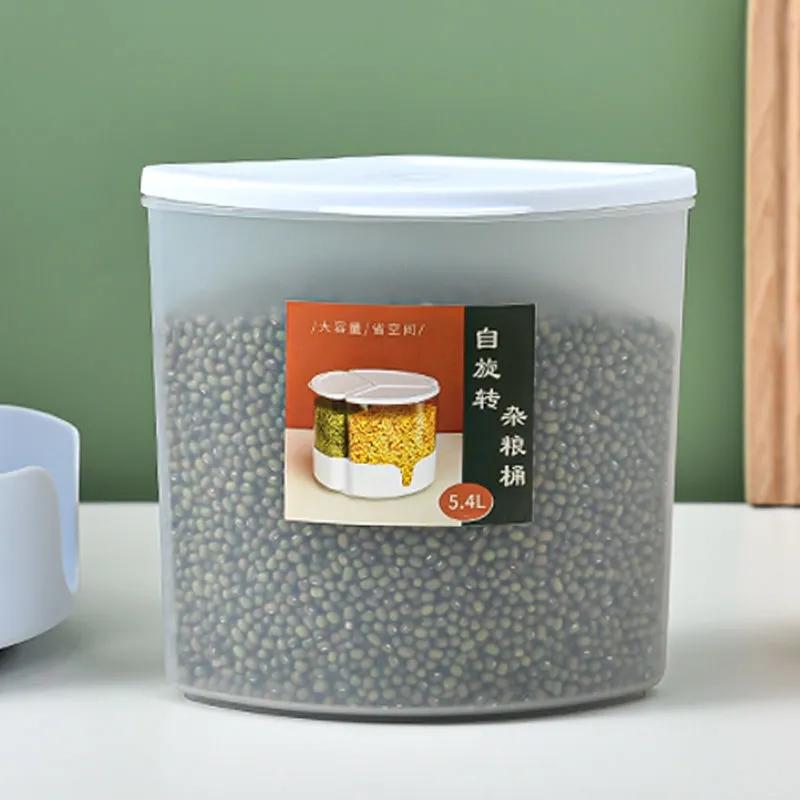 Rotatable Rice Bucket Grain Storage Tank Compartment Household Insect-proof Moisture-proof Sealed Can Food-grade Grains Cereal Storage Container Box