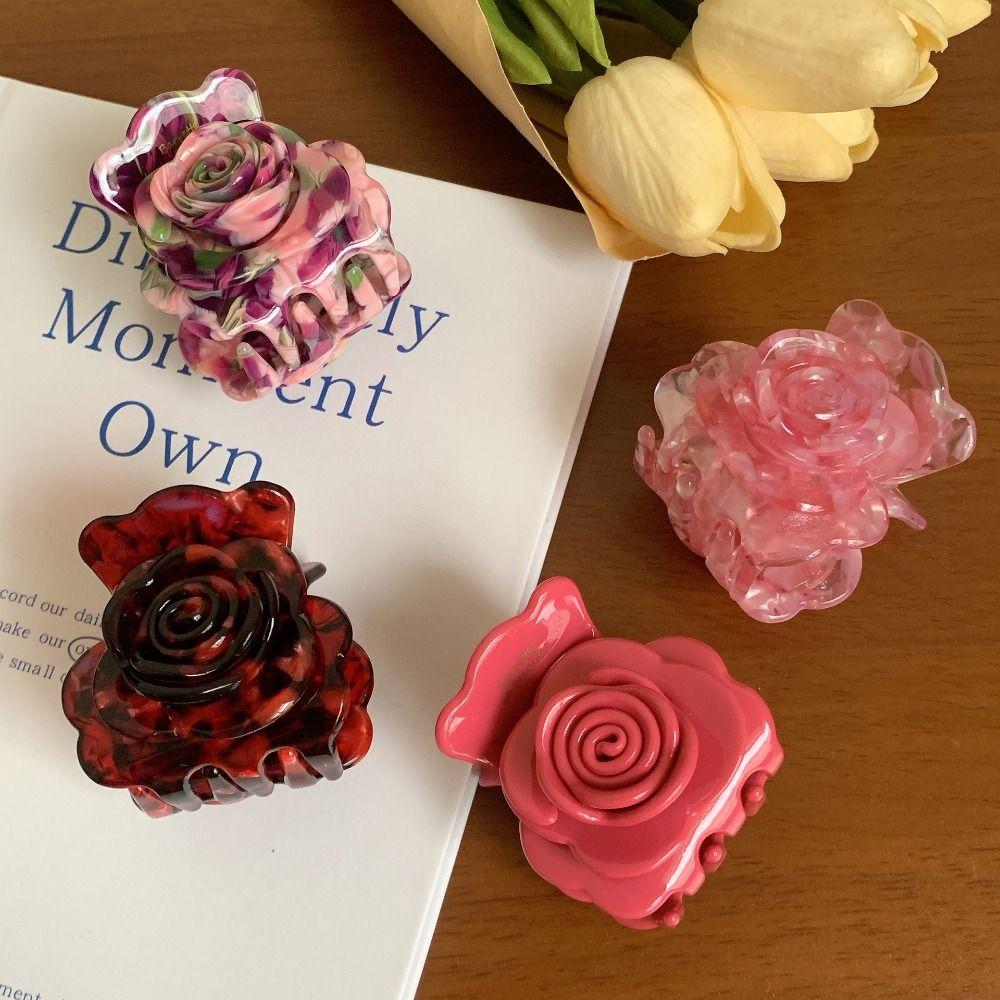 

Candy Color Rose Hair Claw Acetic Acid Small Shark Clip Personalized Flower Hair Clip Girl style 5