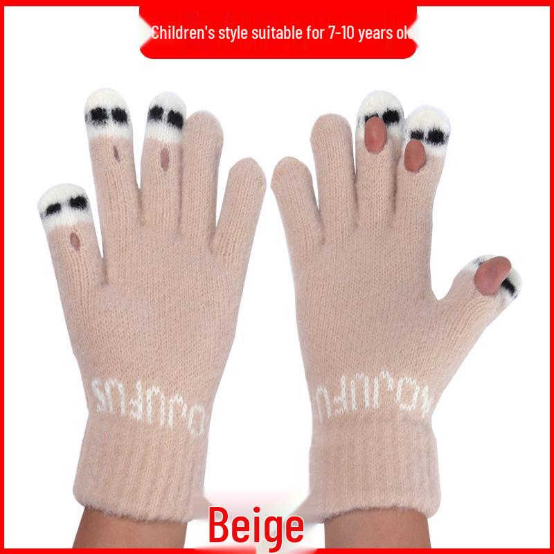 

Women s Fingerless Woolen Winter Gloves - Thick, Warm, Cute, Touchscreen-Friendly for Big Kids and Students One Size