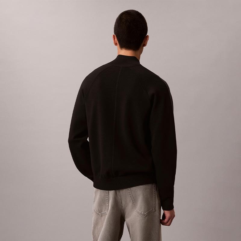 Calvin Klein Business Casual Letter Jacquard Color Block Small Stand Collar Knit Sweater Men Sweater 4LE306G