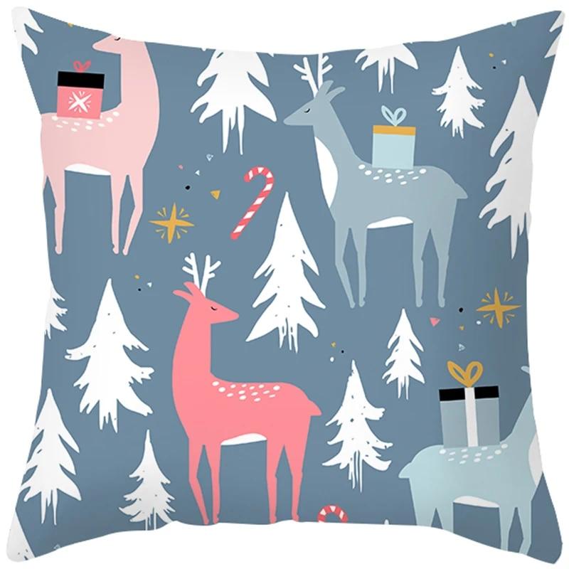 Cartoon Cute Elk Christmas Tree Illustration Christmas Decoration Pillow Sleeve Bedroom Sofa Car Restaurant Seat Pillow Sleeve
