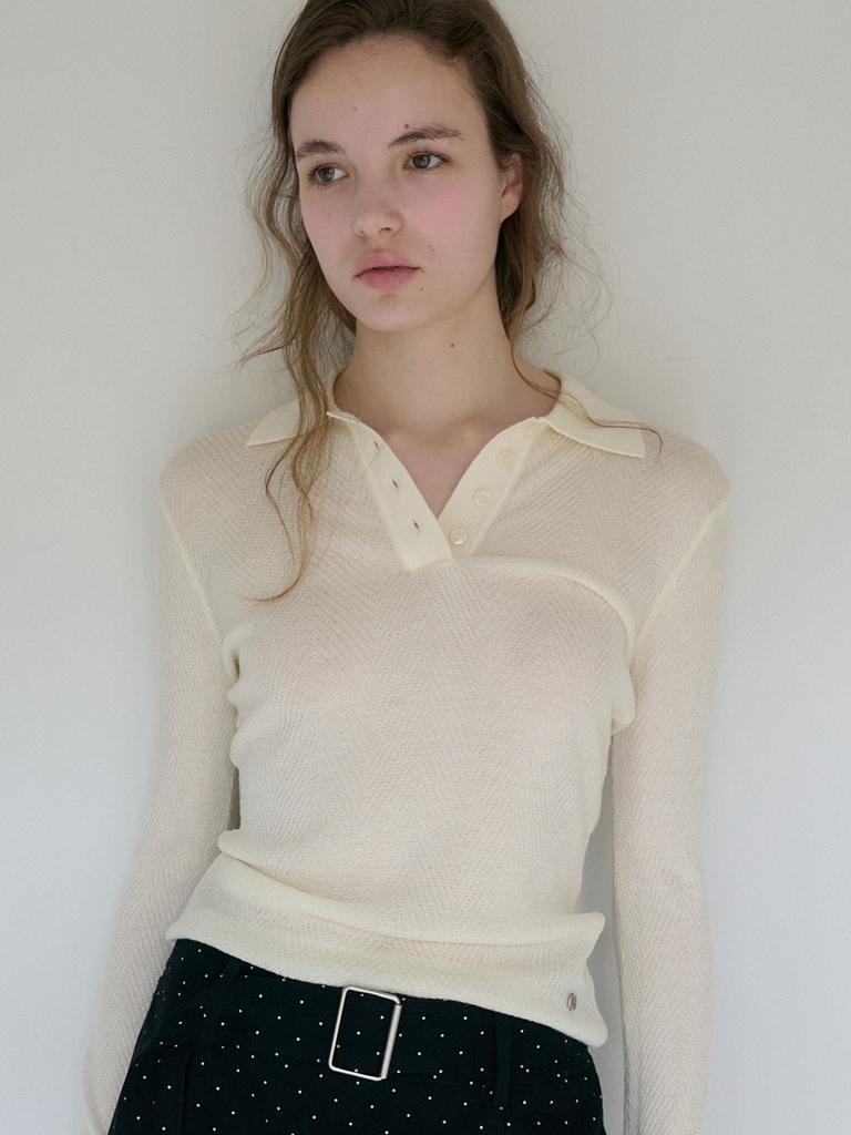 Elssibeui Soft Chevron Collar Knit_Cream