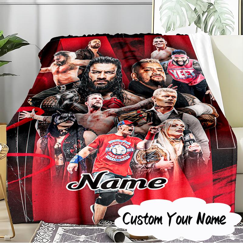 Custom Name Wrestling Entertainment Blanket  Ideal Bedding Blanket Perfect for Travel, Camping, Living Rooms, Offices, Sofas, Fan Christmas Gift