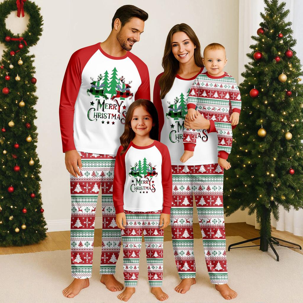 Family Matching Print Sets Pajamas Loungewear Outfits Family Matching Long Sleeve Tops+Pants Set
