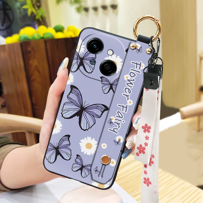 Protective Anti-knock Phone Case For Tecno POP9 4G/Spark GO 1/KL4 Flower Phone Holder Ring Kickstand Dirt-resistant