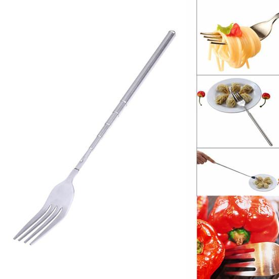 2Pcs Extendable Fork Set Stainless Steel Telescopic Fork Adjustable Extending Fork 8.7 To 25.6 Inch Retractable Long Handle Dinner Fork for BBQ Fruit