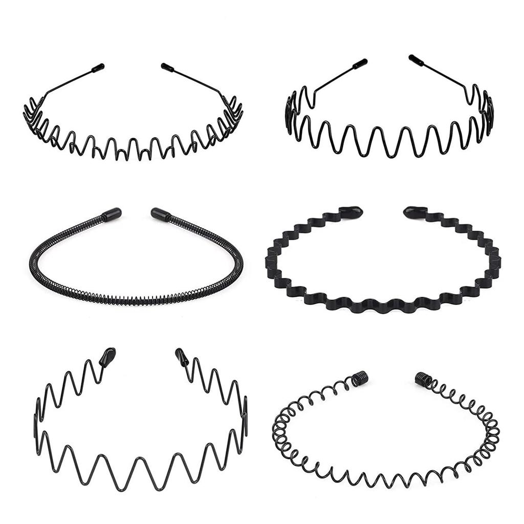 Nomakk 6 Pieces Metal Headbands Wavy Hairband Spring Hair Hoop Sports Fashion Hair Bands Unisex Black