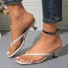 European & American Fashion Women's Thong Flip-Flops: 2026 Summer Fairy Style Square Toe Stiletto Heel Sandals