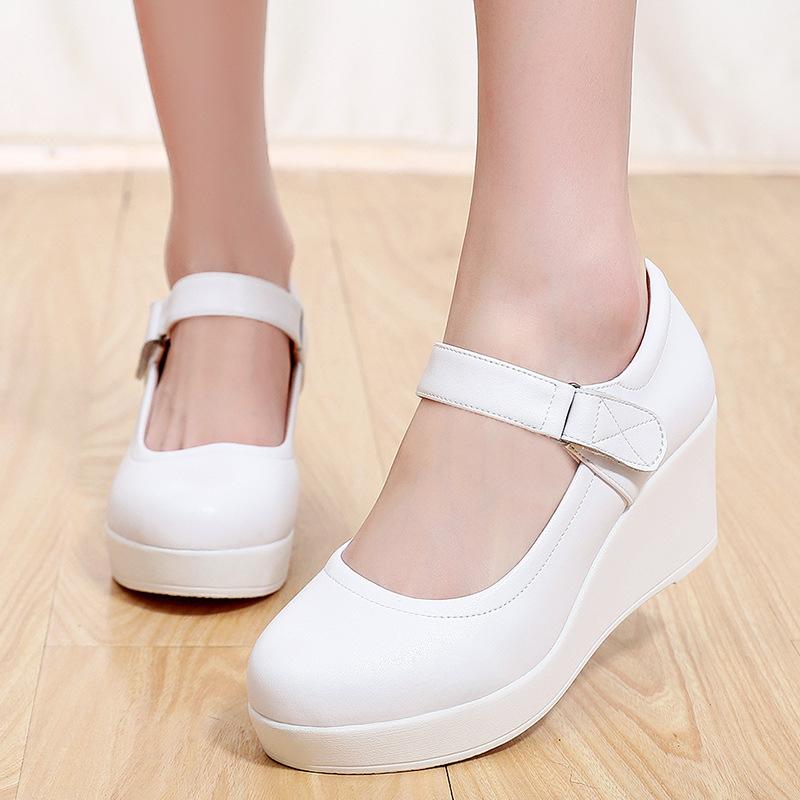 Fashion Genuine Leather Shoes Platform Wedges Mary Janes Women Autumn 2025 High Heels Pumps for Office Model