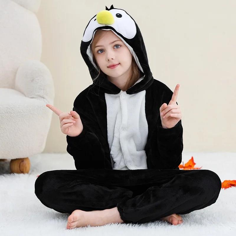 Children Clothing Yulin-001 Girls Kids Winter Penguin Flannel Pajamas Children Panda Sleepwear Unicorn Kigurumi Onesies For Boys Baby Blanket Sleepers Cm