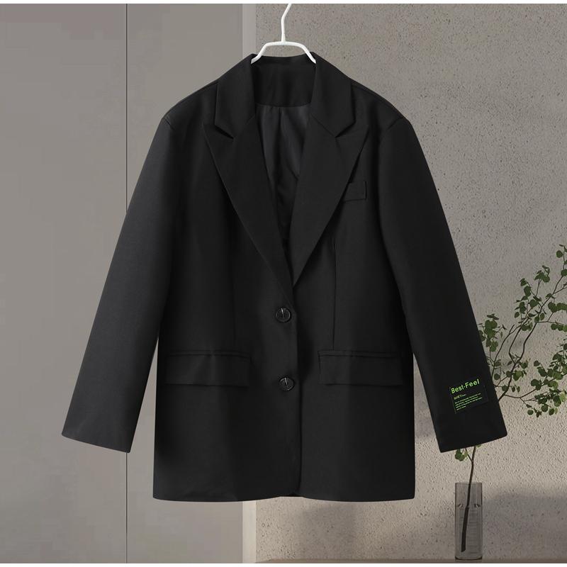 Women Blazer Lapel Solid Color Loose Long Sleeve Suit Jacket Fashion Office Lady Legant Wide Shoulder Commuting Jacket Summer Autumn