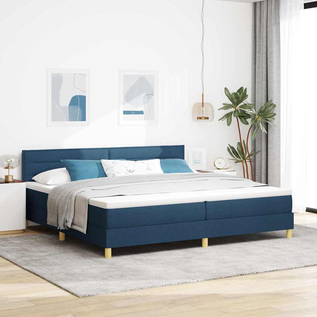 Box Spring Bed with Pillows and Headboard Blue 200 X 200 Cm Fabric