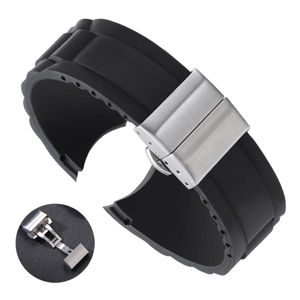 Silicone Watch Strap 22mm 20mm for Seiko for Fossil Wristband Curved End Solid Folding Buckle Watch Bracelet for Men Accessories