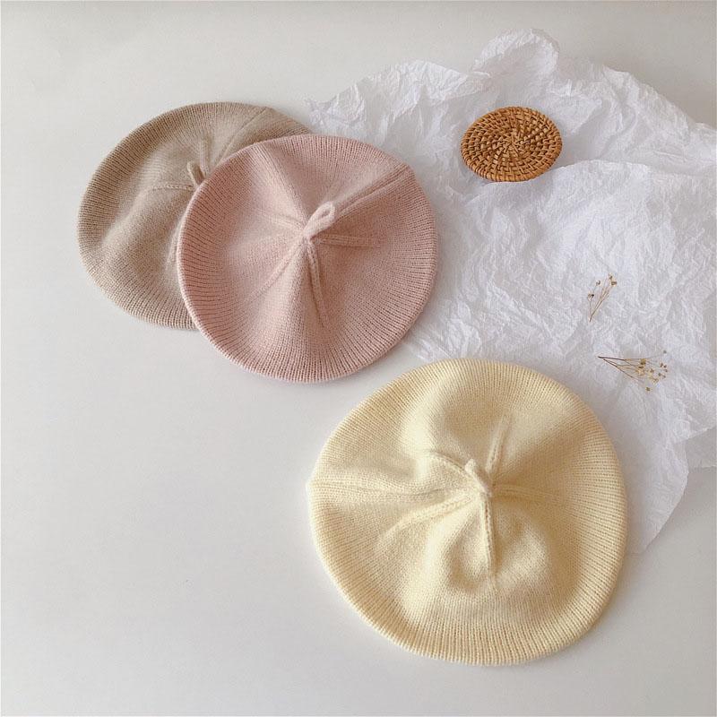 Fashion Baby Hat Solid Color Girls Warm Beret Vintage Knitted Beret Hat Kids Autumn Winter Children Artist Painter Cap Bonnet
