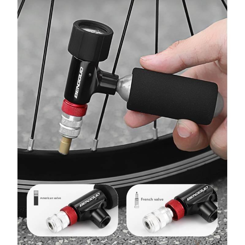 Bicycle Co2 Inflator Head With Pressure Gauge For Mountain Road Bike Repair Tools