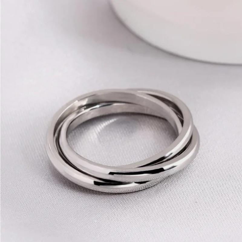 Stainless Steel Fashion Classic Style Three Ring Interlocking Ring for Women Men Jewelry Gifts Size 5-11