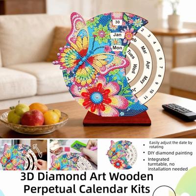 3D Diamond Art Perpetual Calendar Kits Wooden Diamond Painting Calendar  Home Desktop Decoration