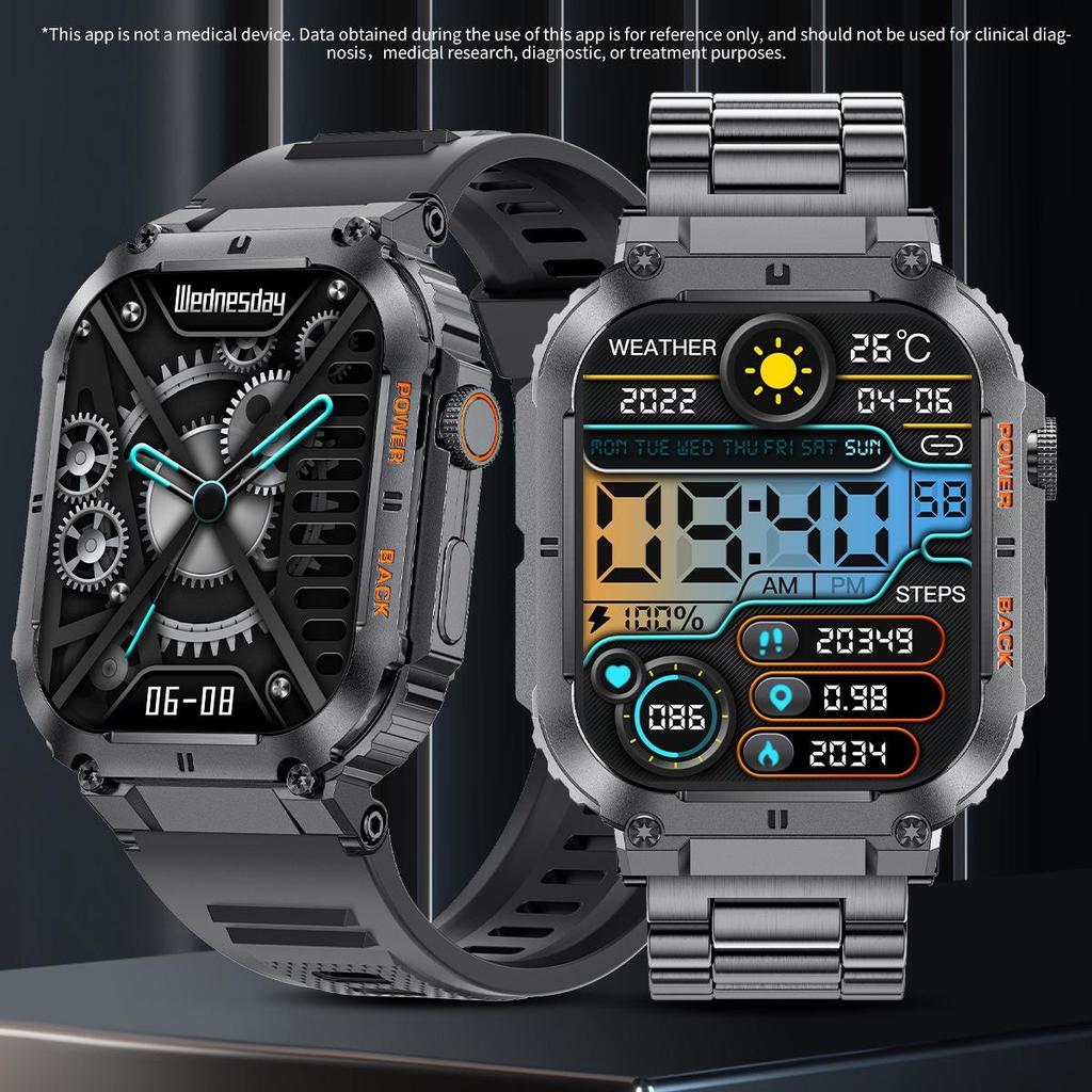 New Rugged Military Smart Watch Outdoor Sport Bracelet 1.96'' HD Display Sports Fitness AI Voice Smartwatch