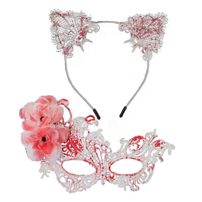 Anna Princess Lace Mask Set With Cat Ear Headband For Halloween And Costumes