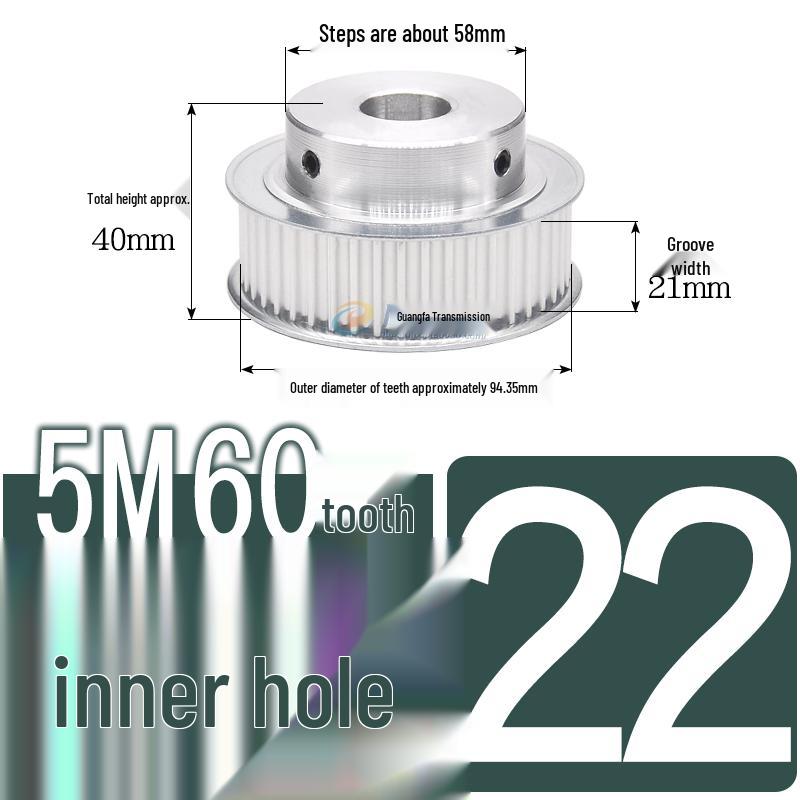60-Teeth 5M Timing Pulley, T-Slot Width 16/21/27mm, BF Type Stepped with Machined Hole 6-20mm