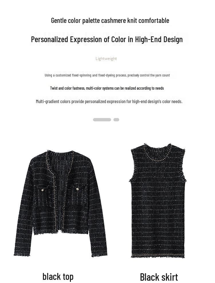 Korean Chic Slim 100% Cashmere Knit Cardigan Dress Set - Skin-Friendly Women's Wear