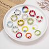 Cute Colorful Flower Finger Ring Rice Beads Elastic Chain Beaded Ring For Women Girls Charm Temperament Jewelry Gift Adjustable