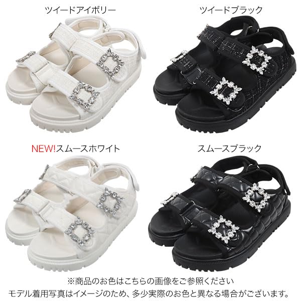 Bejeweled Platform Sandals for Sports Platform Velcro M Smooth White [Kobe Lettuce] Two-Belt Women, Sandals, Sandals, [I2609]