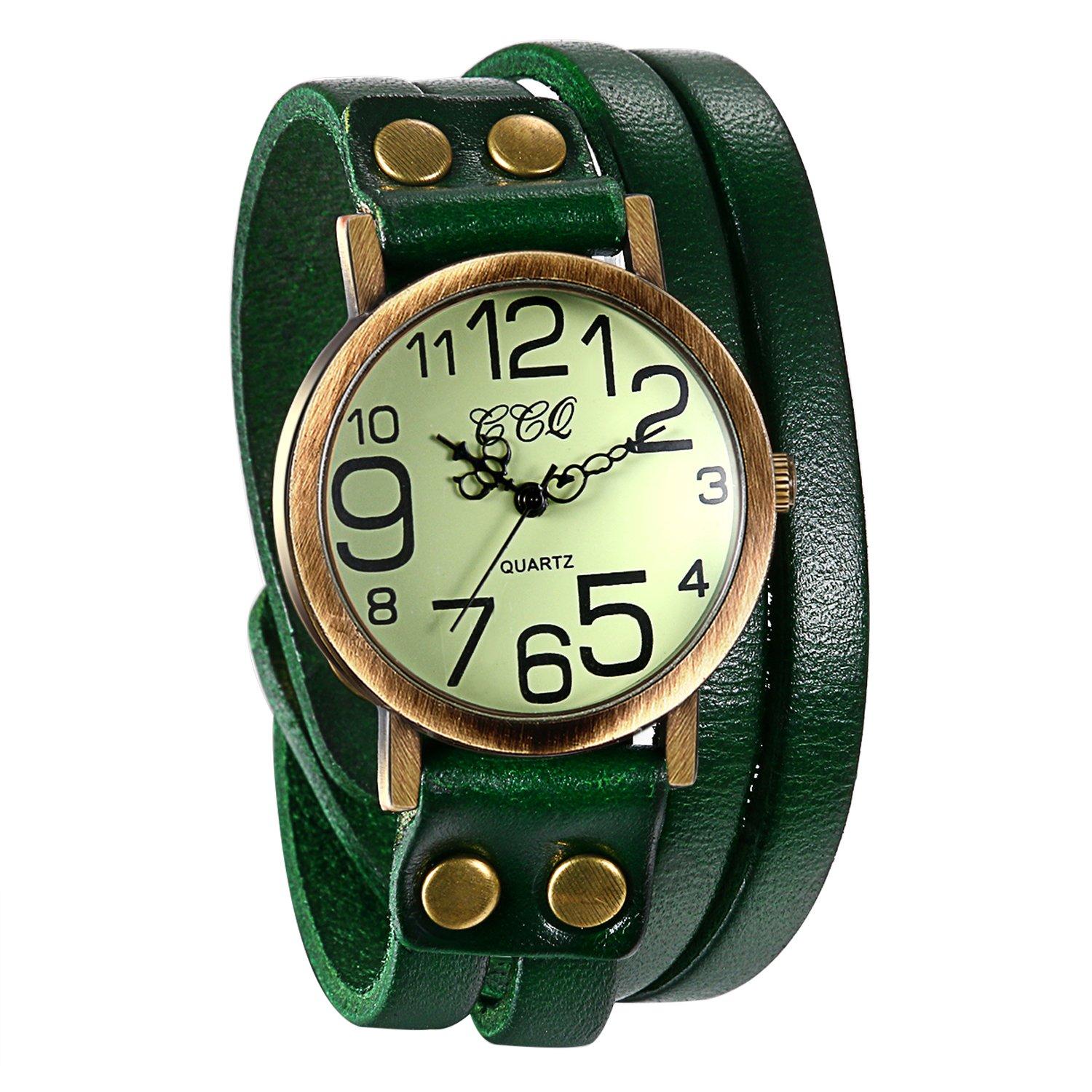 JewelryWe Antique Leather Band Analog Quartz Suitable for Commuting Cute Available in 3 Colors Multi-Wrap Watch, Display, Movement, Men s, Women s & зелёный