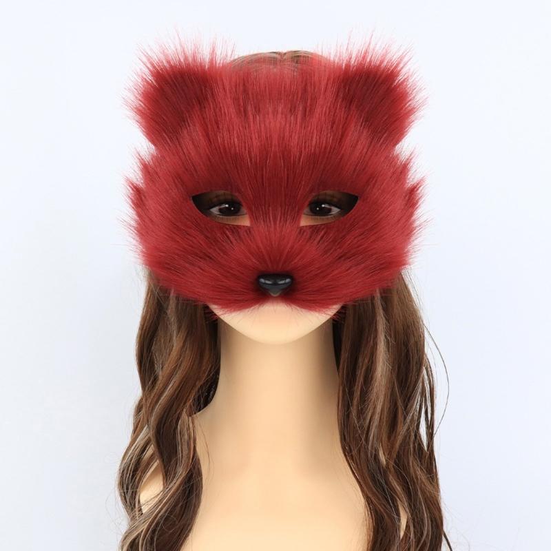 Plush Animal Cats Face Mask Furry Animal Half Face Mask for Men Women Masquerade Halloween Cosplay Costume Accessory
