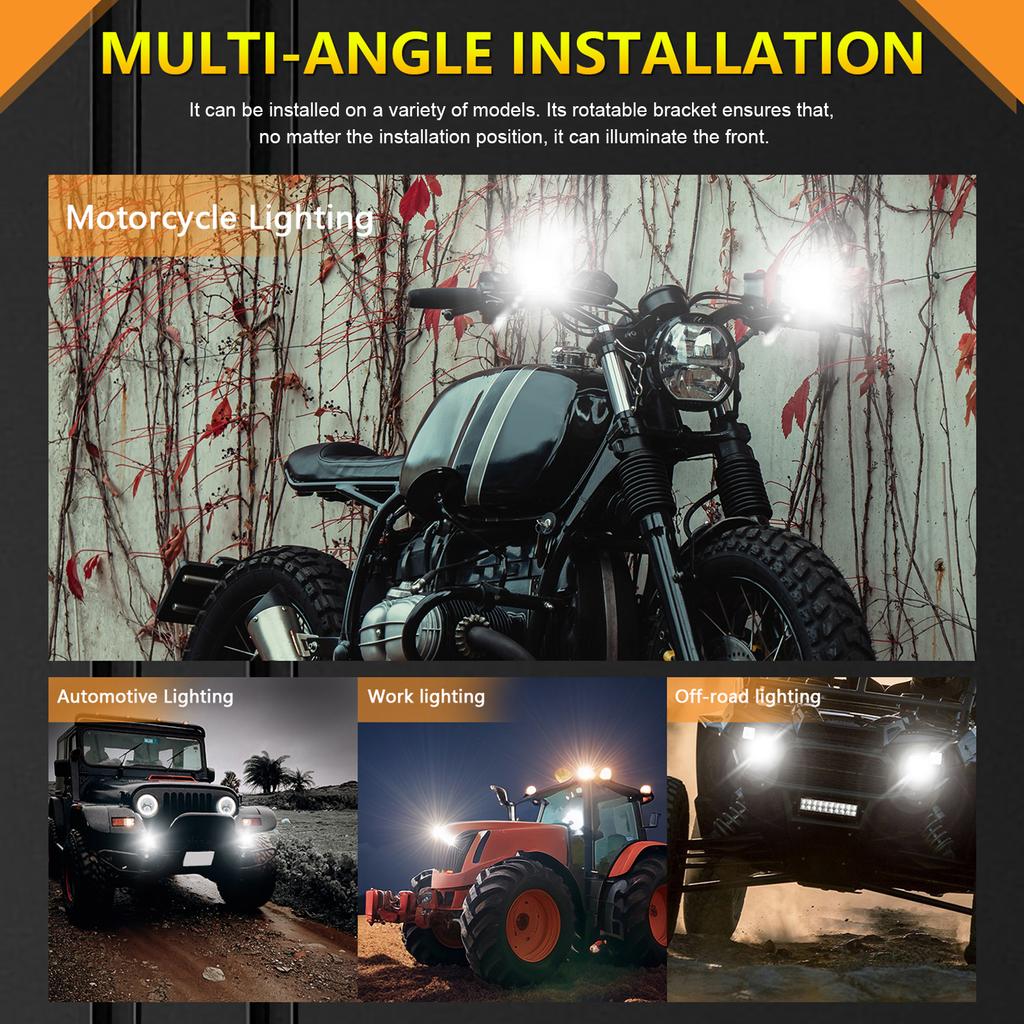 Motocyklové LED světlomety, 60W 6000K3000K Super jasné reflektory Vodotěsné mlhové světlomety pro