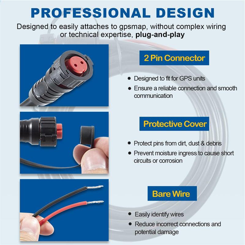 2 Wire, 2 Pin Boats Power Cable 010-10922-00 for Garmin GPSMAP 4000/5000 Series, DC Power Cable with Bare Proprietary Connector