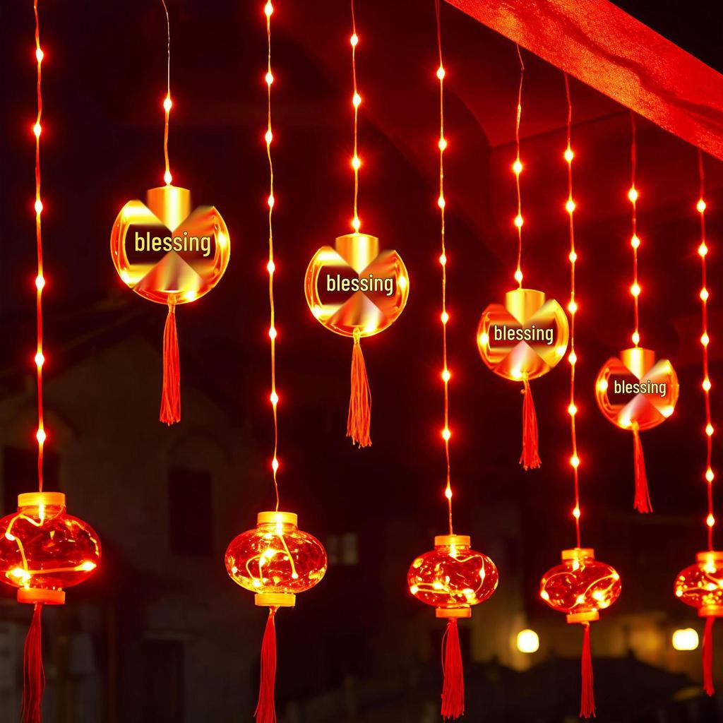 LED Red Lantern Curtain Lights for Festivals, Weddings, and Home Decor