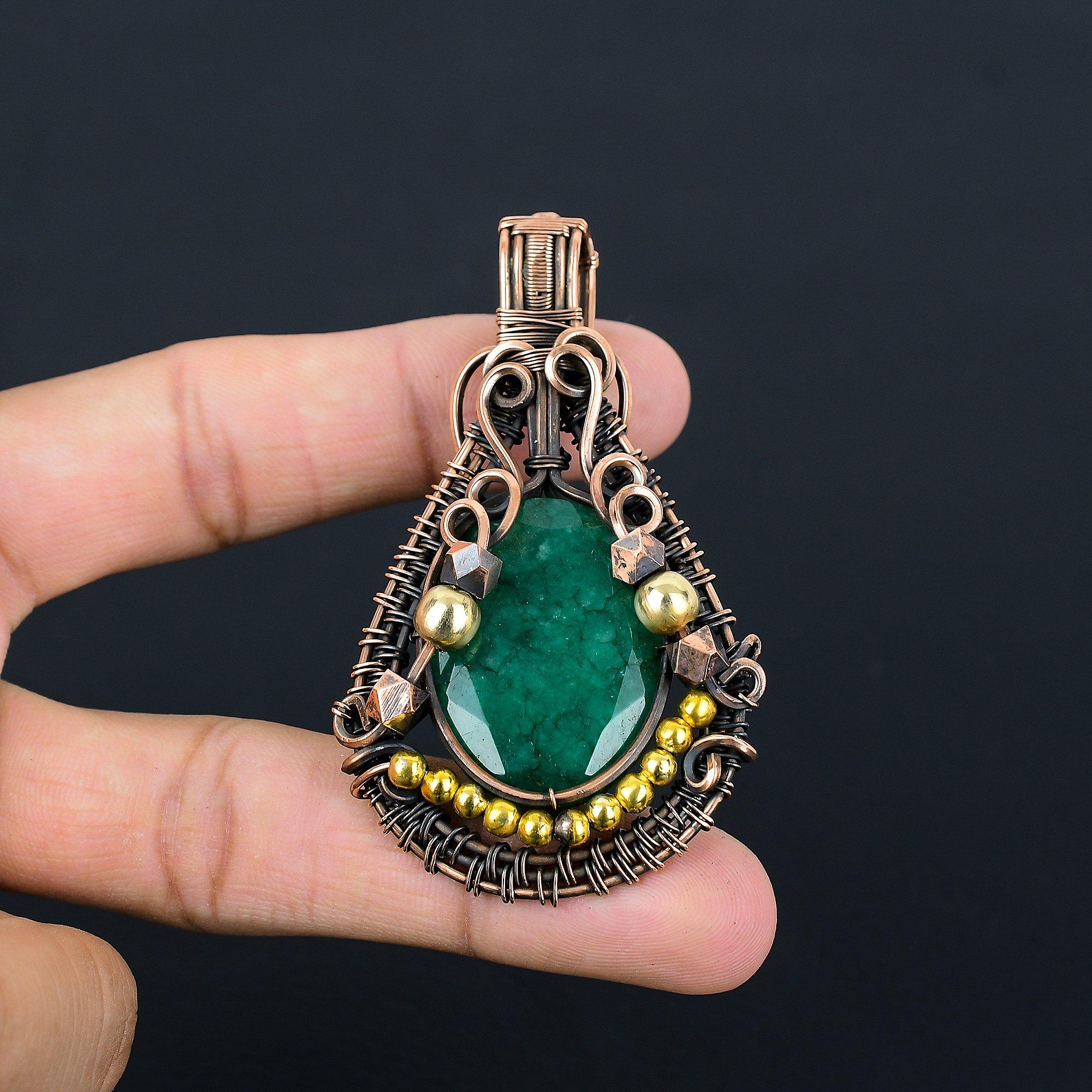 

Изумрудная подвеска, Подвеска из медной проволоки 999 пробы, Ювелирные изделия с драгоценными камнями, Подвеска ручной работы, Потрясающие украшения, Подарок для нее 2.55 Inches