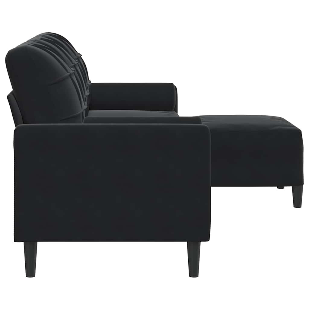3 Seater Sofa with Ottoman In Black 210 Cm Velvet