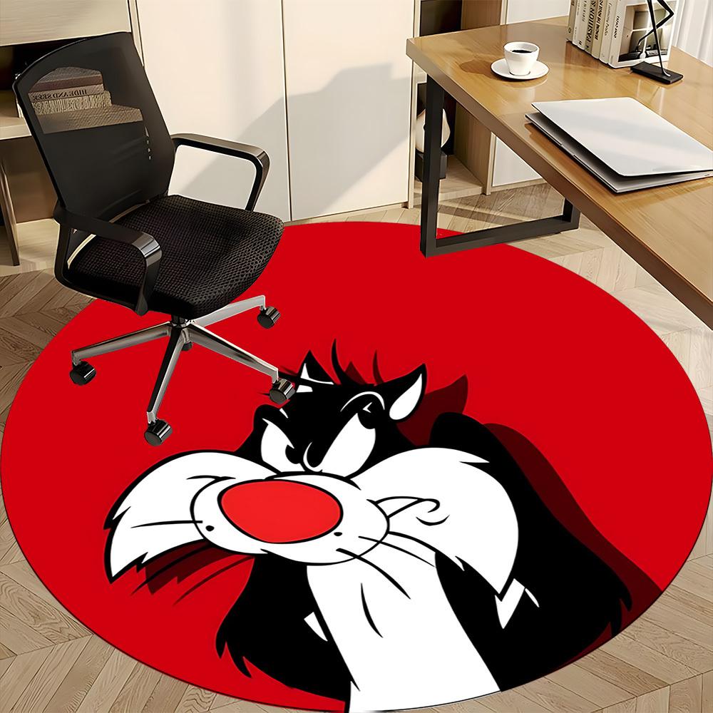1pc Looney Tunes Sylvester Cat Office Round Area Rug, Under Office Chairs Bedroom Living Room Home Decor  A1022322