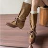 Pile thick heel autumn and winter knight boots pointed new thin but pleated boots knee retro boots women