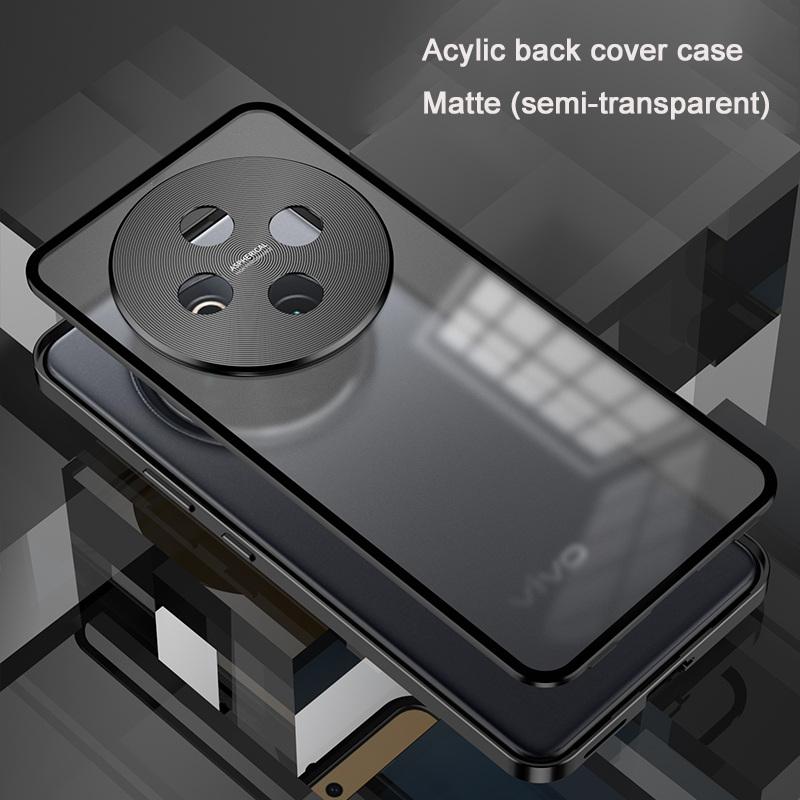 Elastic Snap Magnetic Metal Bumper Frame Case for Vivo Y300 Pro 5G 6.77" Clear Frosted PC Camera Lens Protector Back Cover