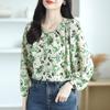 Round Necked Women's Long Sleeved Autumn Printed Shirt with Mulberry Print Top