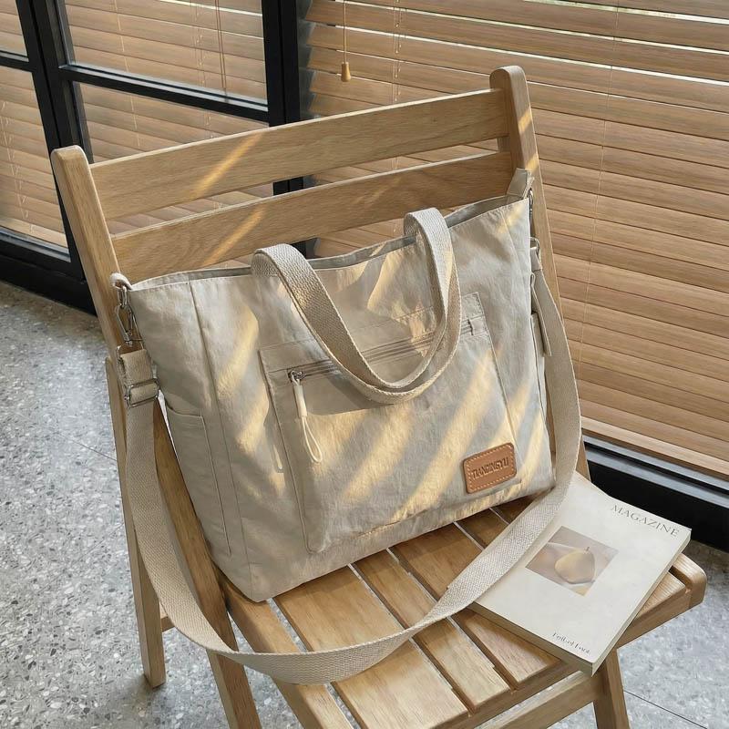 Nylon Tote Bag Women Casual Shoulder Bag with Zipper Pocket for Daily Use