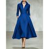 Damen Mode Elegant Taille Enger Umlegekragen Langarm Midi Freizeitkleid