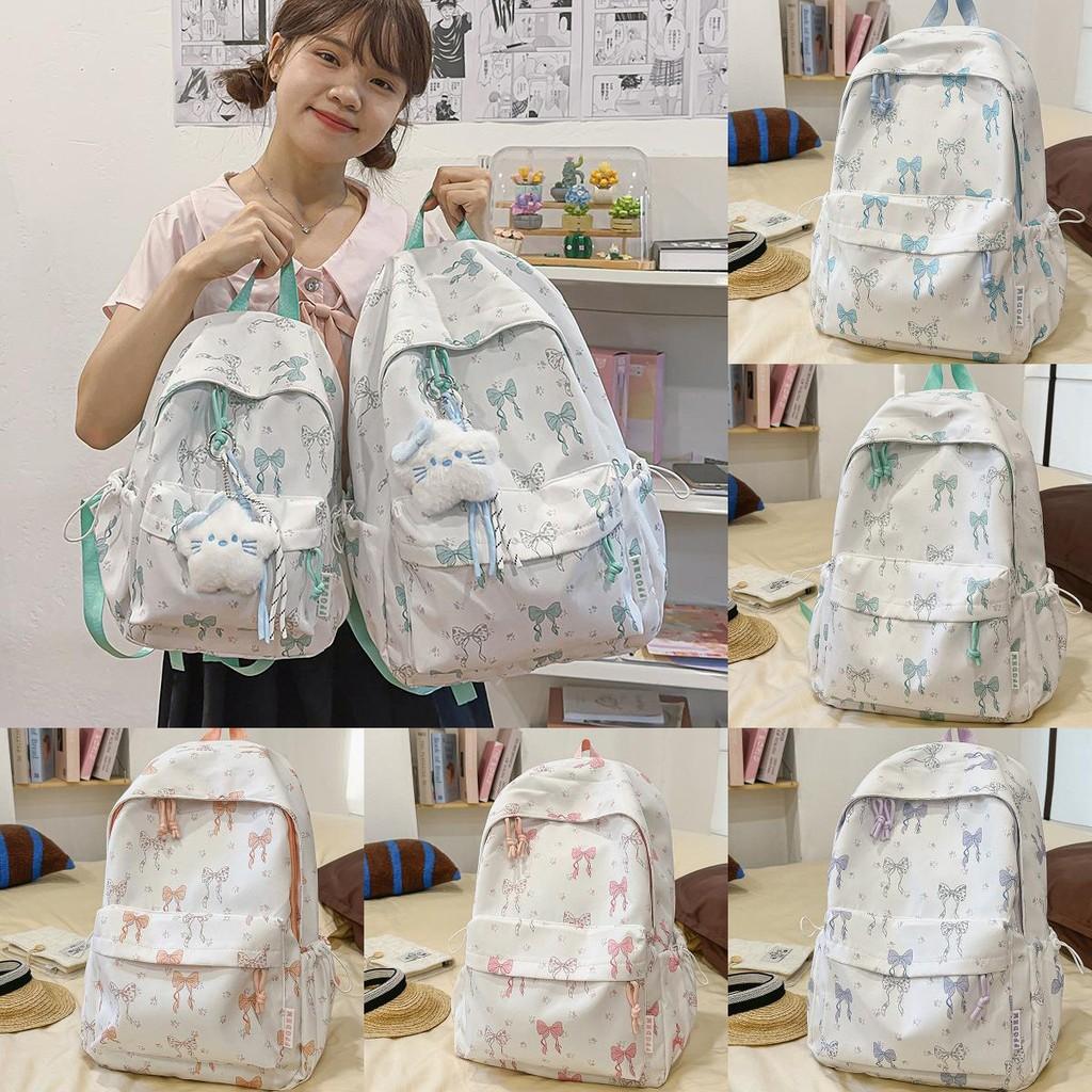 Nylon Travel Backpack For Teens With Butterfly Bow Print