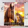 2D Flat Printing 2pcs Curtain Drapes Horse and Cat Sunset Digital Printed Polyester Drapes Family Party Decoration Perfect for