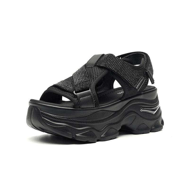 

Sports sandals women s 2025 summer new hollow breathable thick-soled muffin casual height increase Roman casual shoes 34 чёрный