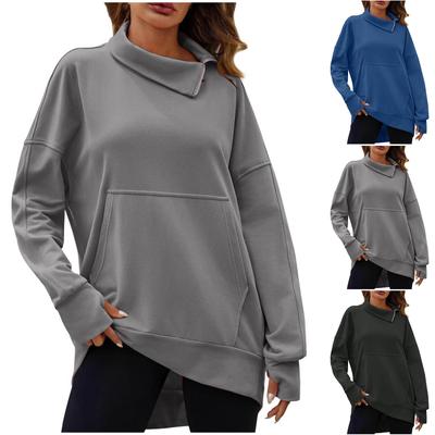 Damen Reißverschluss Rollkragen Sweatshirt Übergroß Lässig Einfarbig Langarm Pullover Leicht Locker Tunika Tops