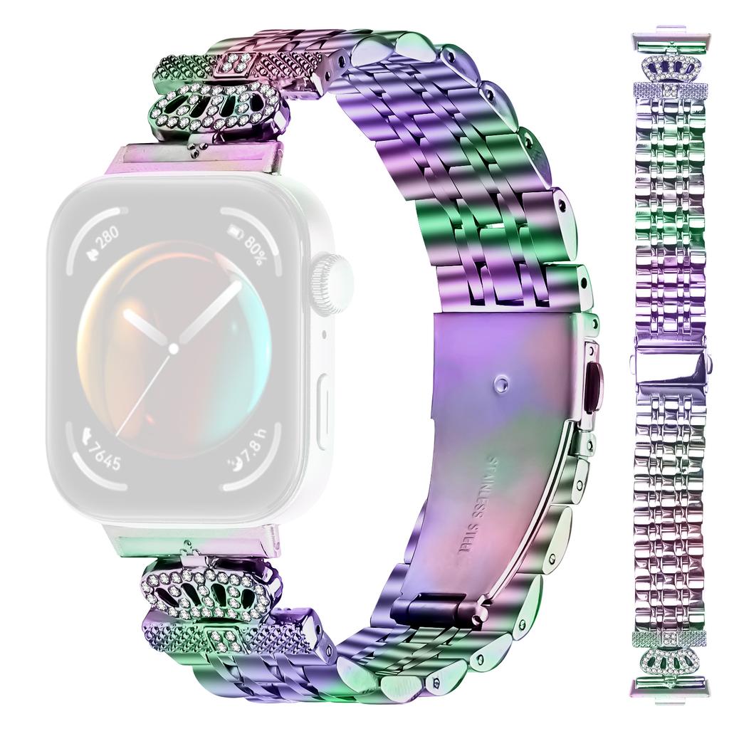 For Huawei Watch Fit 3 Watch Band 7-Bead Rhinestone Crown Stainless Steel Strap
