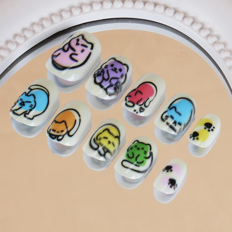 

Colorful Kitten Nail Art for Girls: 24 Removable Cartoon False Nails Glue Type