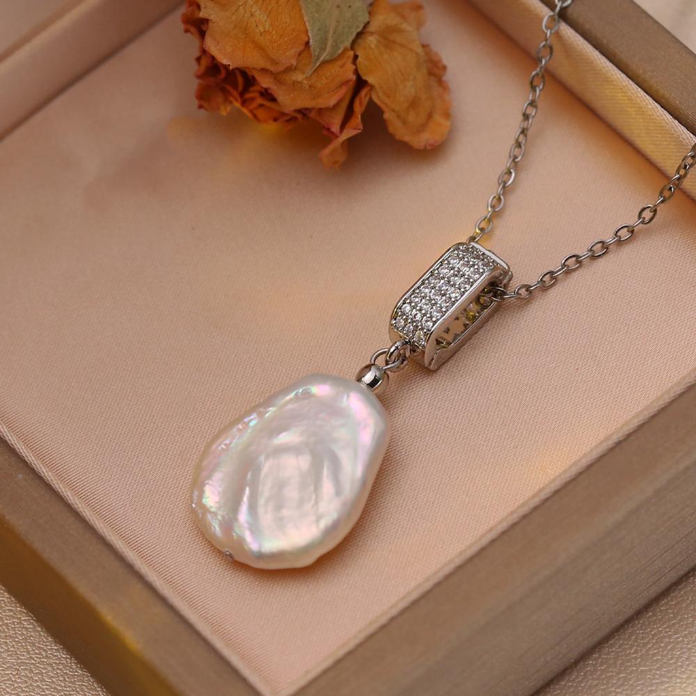 SENIKO Naturlige Ferskvanns Store Barokke Perlekjeder For Kvinner Mote Blomst Cubic Zirconia Anheng Med Kjede Bursdagsgave