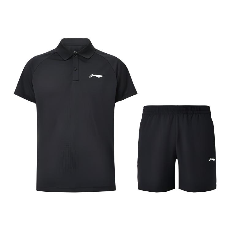 

Li-Ning Minimalist Daily Breathable Comfortable Polo Short Sleeve Solid Color Versatile Quick-Dry Cool Shorts Casual Sports Set APLU961-1+AKSU789-3 M
