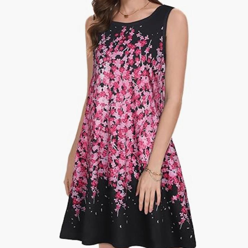 

2025 Европейское и американское женское летнее платье пляжное богемное без рукавов ретро цветочное элегантное с карманами жилет юбка 1098 XXL персиковый