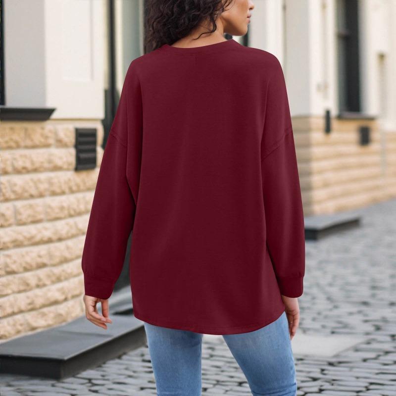 Women S Casual Solid V Neck Long Sleeve Pullover Sweatshirt